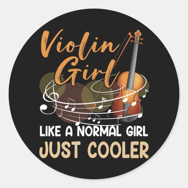 Sticker Rond Violon Chaîne Instrument Violon Fille Comme Une No (Devant)