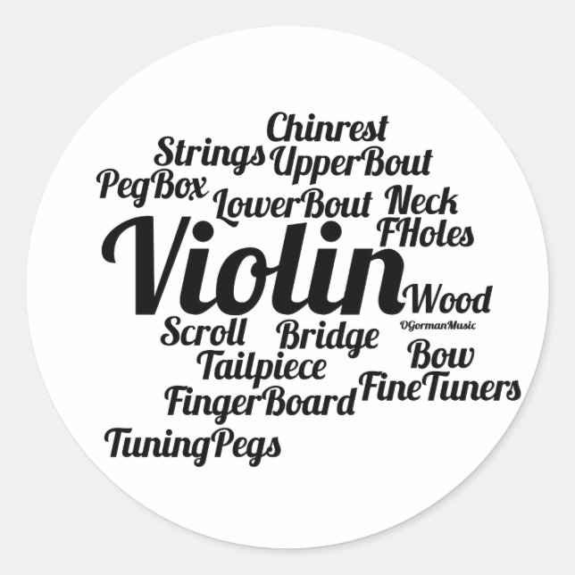 Sticker Rond Violon Word Cloud Texte noir (Devant)