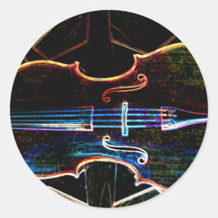 Sticker Rond Violoncelle au néon