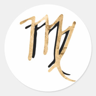 Sticker Rond Virgo black hammered gold zodiac horoscope