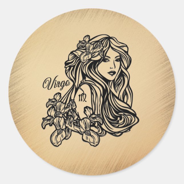 Sticker Rond Virgo Zodiac - Antique Look (Devant)