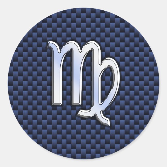 Sticker Rond Virgo Zodiac Silver Sign Blue Carbon Fibre Print (Devant)