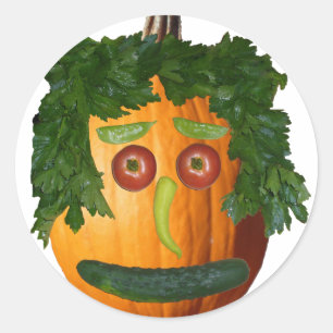 Sticker Rond Visage Citrouille de légumes amusant