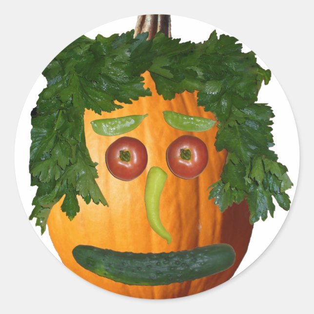 Sticker Rond Visage Citrouille de légumes amusant (Devant)
