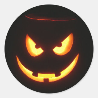 Sticker Rond Visage Citrouille Halloween grinçant mal