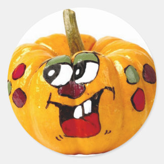 Sticker Rond Visage Citrouille Joyeux Peint