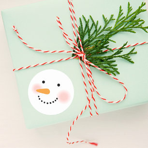 Sticker Rond Visage de bonhomme de neige hivernal heureux