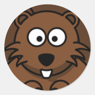 Sticker Rond Visage de castor de bande dessinée