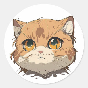 Sticker Rond Visage de chat d'Anime