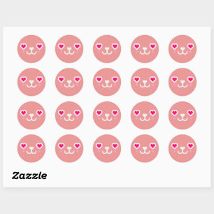 Sticker Rond visage de chat Kawaii - blanc rose