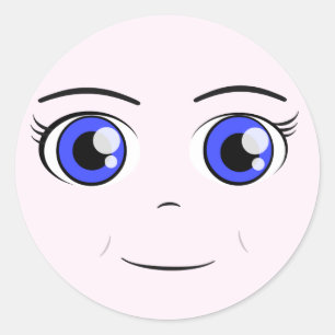 Sticker Rond Visage de fille d'Anime