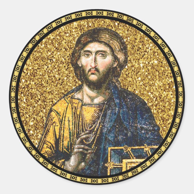 Sticker Rond Visage de Jésus Christ Orthodoxe Haga Sophia Icône (Devant)