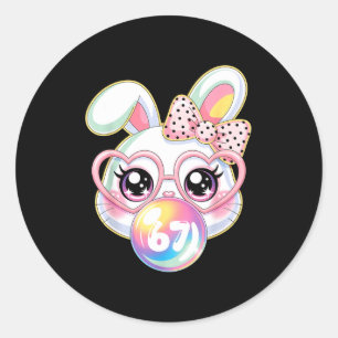 Sticker Rond Visage de lapin mignon pour femmes filles enfants