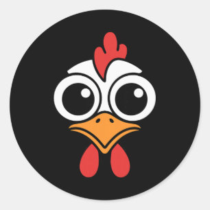Sticker Rond Visage de poulet drôle Gros yeux Dessin animé Coq