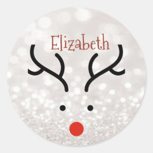 Sticker Rond Visage de renne adorable, Bokeh 