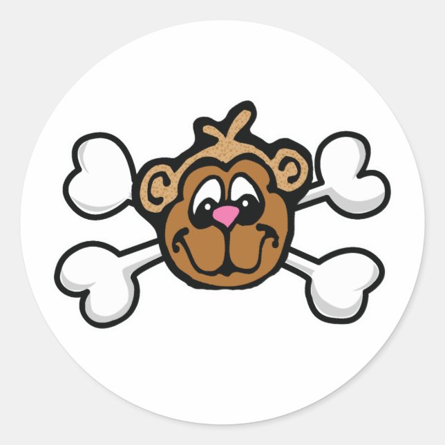 Sticker Rond visage de singe Crâne et os croisés (Devant)