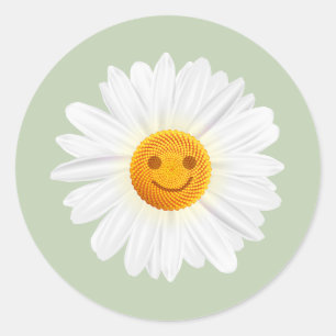Sticker Rond Visage de smiley de fleur de marguerite