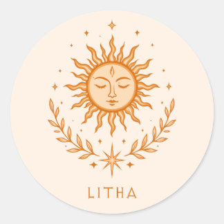 Sticker Rond Visage de soleil céleste itha Couronne botanique A
