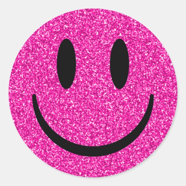 Sticker Rond Visage de sourire rose Parties scintillant (Devant)