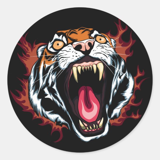 Sticker Rond Visage de tigre en colère (Devant)