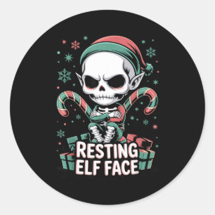 Sticker Rond Visage d'elfe au repos Noël drôle mignon créatures