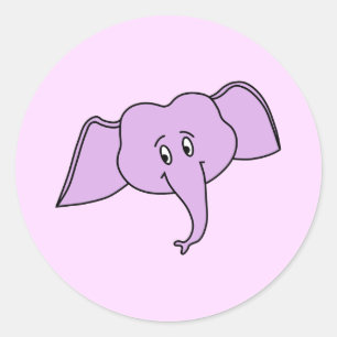 Sticker Rond Visage Eléphant Violet. Dessin.