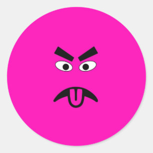 Sticker Rond Visage fâché rose drôle