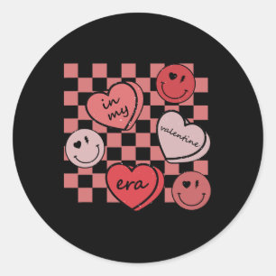Sticker Rond Visage heureux cœur rétro groovy Saint-Valentin da