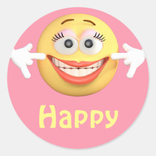Sticker Rond Visage heureux de bande dessinée d'émoticône