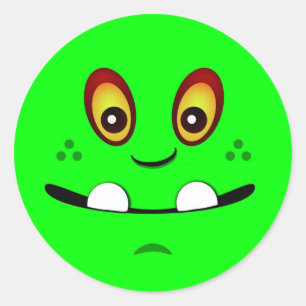 Sticker Rond Visage mignon de monstre de vert de chaux avec un