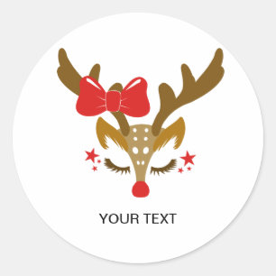 Sticker Rond Visage personnalisé de rennes de Noël