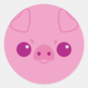 Sticker Rond Visage rose mignon de porc