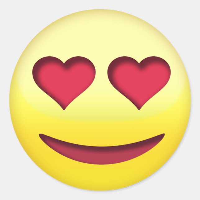 Sticker Rond Visage souriant avec yeux en forme de coeur drôle  (Devant)