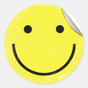 Sticker Rond Visage souriant Retro détendu  Mauvais coin pelé
