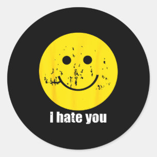 Sticker Rond Visage sourire drôle rétro je te déteste