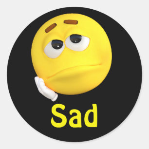 Sticker Rond Visage triste de bande dessinée d'émoticône