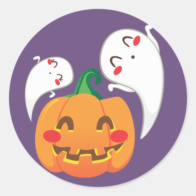 Sticker Rond Visages Citrouilles amusants (Devant)