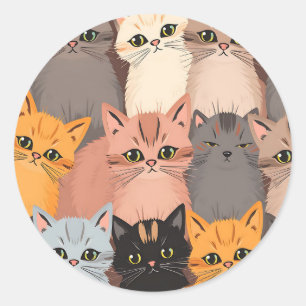 Sticker Rond Visages de Chat Mignons Motif Illustré