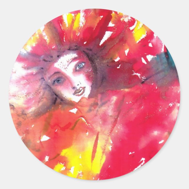 STICKER ROND VISAGES DE MASQUÉRADE VÉNÉTIENNE - MASQUE EN ROUGE (Devant)