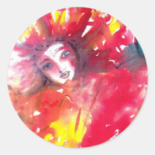 STICKER ROND VISAGES DE MASQUÉRADE VÉNÉTIENNE - MASQUE EN ROUGE