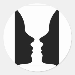 Sticker Rond Visages ou vase - illusion de deux visages comme u
