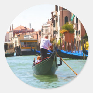 Sticker Rond Visite touristique en gondole Venise Italie