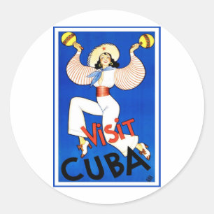 Sticker Rond Visitez La Havane, Cuba, Affiche de voyage vintage