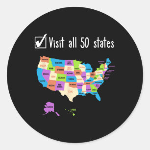 Sticker Rond Visitez La Liste Des 50 États Cadeaux Usa Bucket L