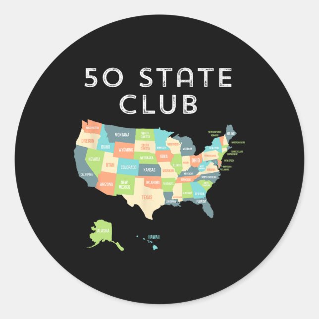 Sticker Rond Visitez les 50 États Chemises (Devant)