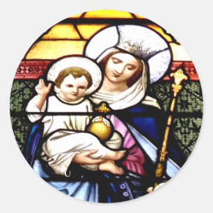 Sticker Rond Vitrail de Jésus et Marie
