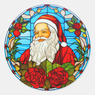Sticker Rond Vitrail ornement Père Noël de Noël-67673