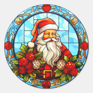 Sticker Rond Vitrail Père Noël ornement de Noël-67672