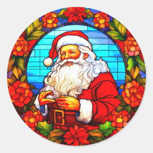 Sticker Rond Vitrail Père Noël ornement de Noël-67674