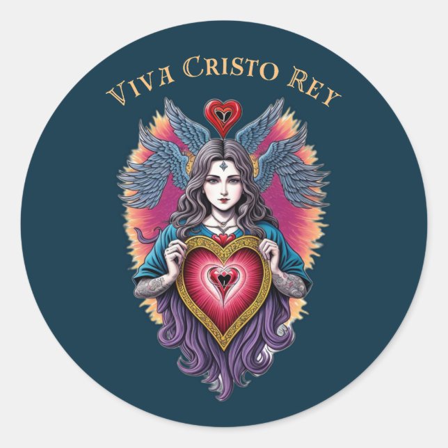Sticker Rond Viva Cristo Rey Sacred Heart (Devant)